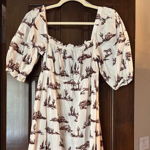 Mango Cowboy Chic Cream and Brown Print Dress